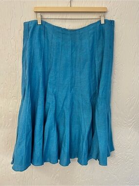 PER UNA Cerulean Blue Linen Flared Midi Skirt Sz 16‎ Coastal Resort Travel